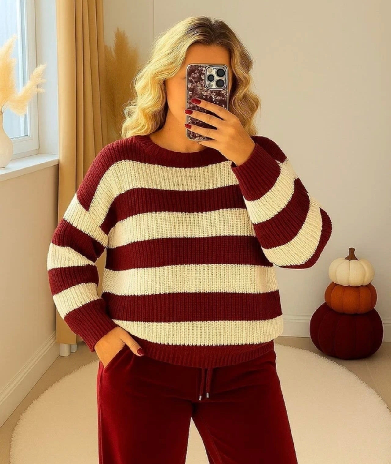 Ladies Chunky Knit Striped Jumper