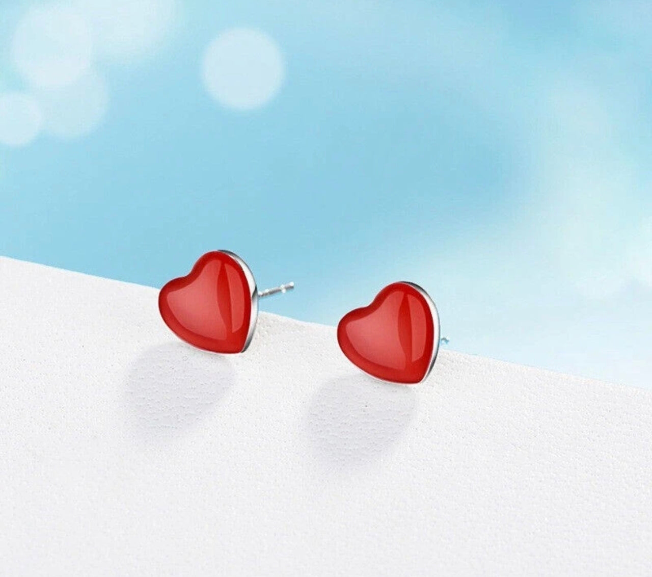 Red Love Heart Stud Earrings