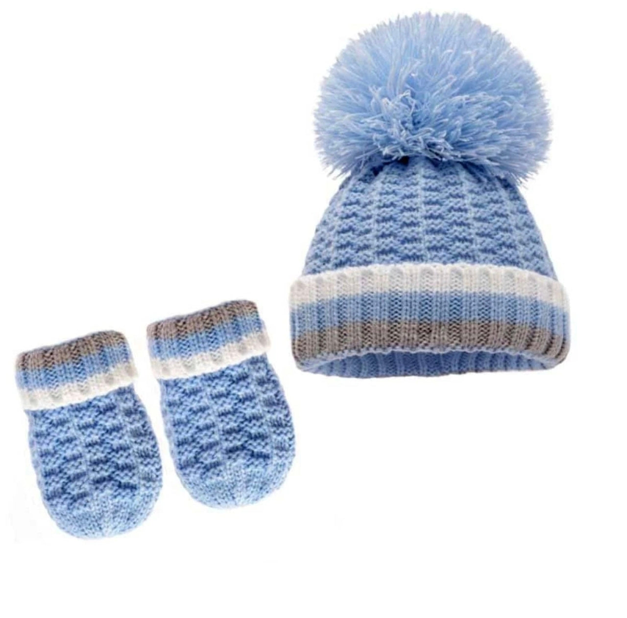 Ribbed Baby Pom Pom Hat & Mittens