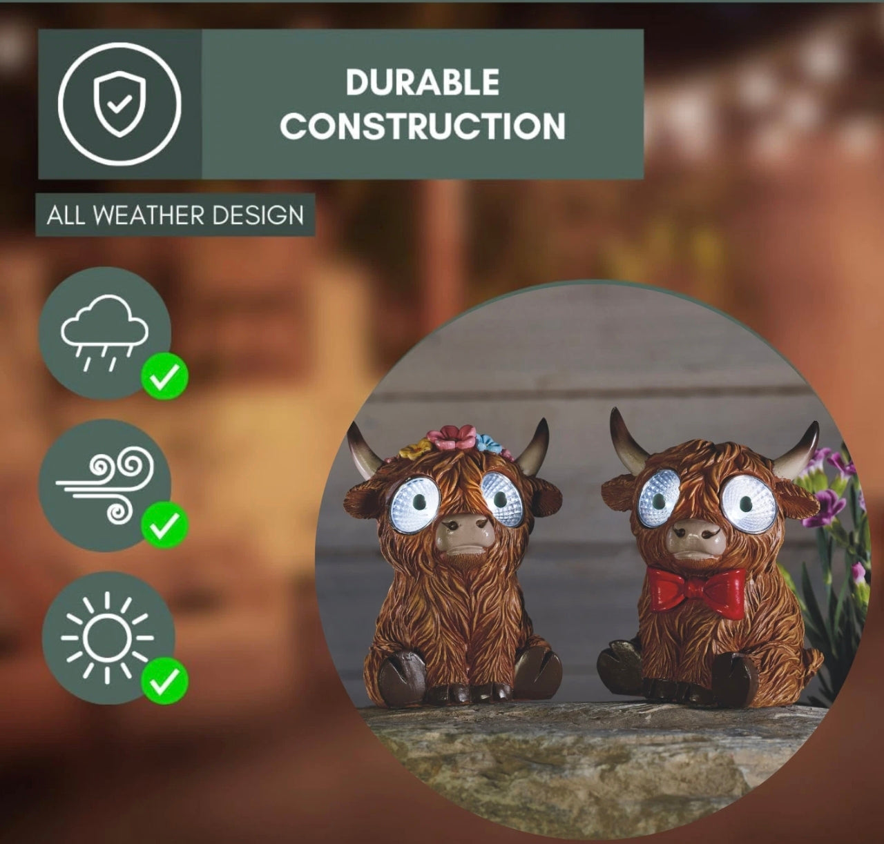 Blinking Highland Cow Garden Statues (x2 mini)