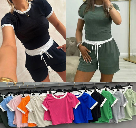 2pc Ribbed Contrast Summer Set