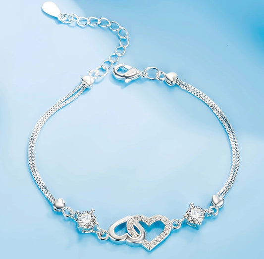 Double Heart Linked Crystal Bracelet