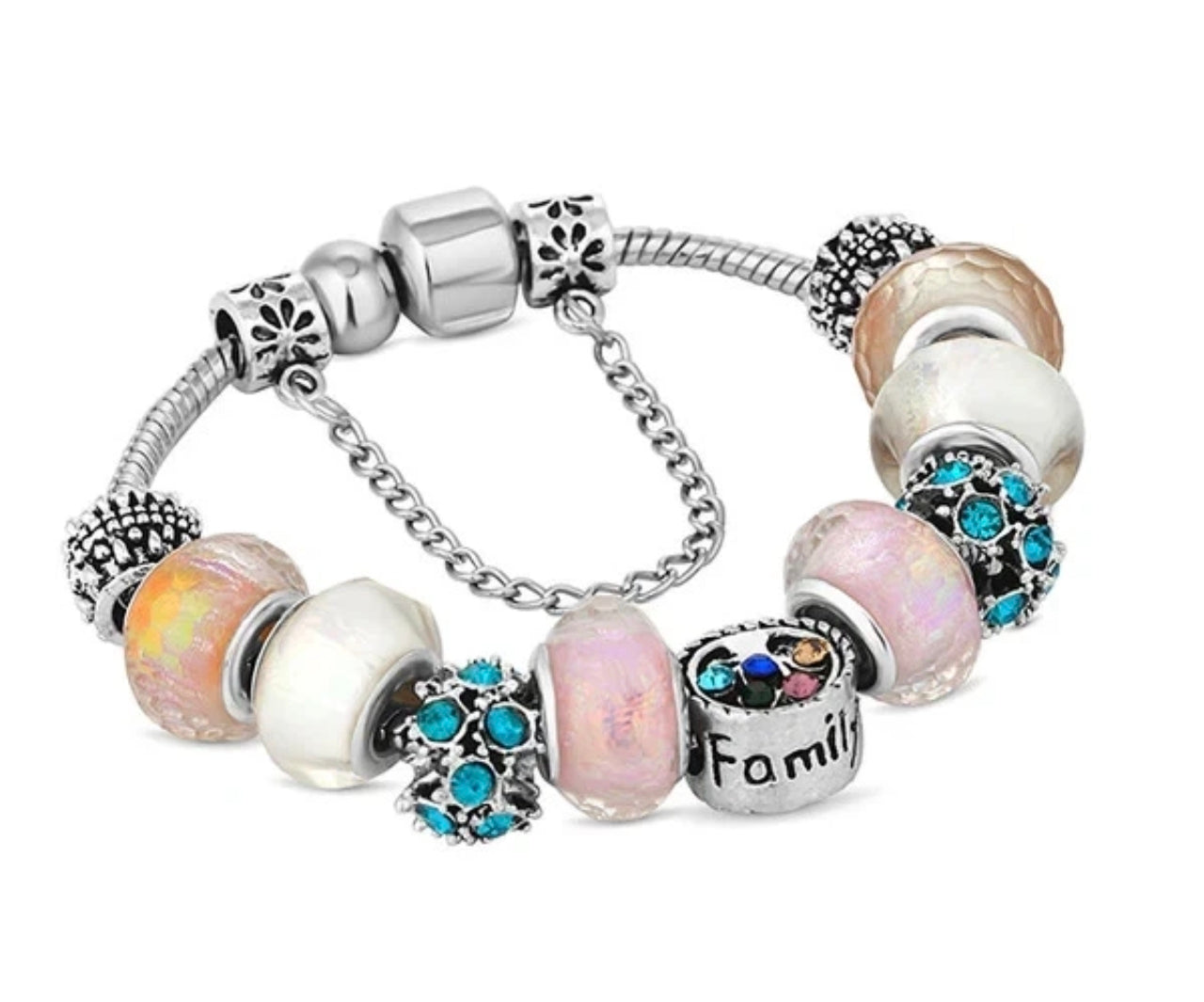 Multi Coloured Diamond Style Family Charm Bracelet