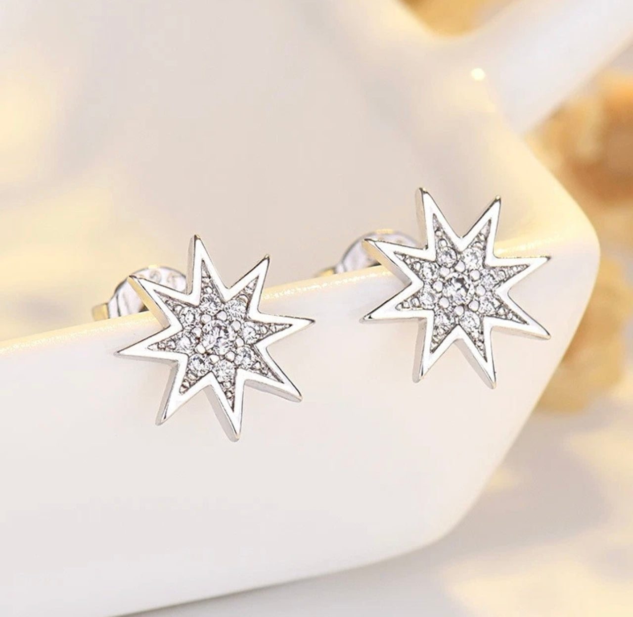 Silver Star Burst Earrings