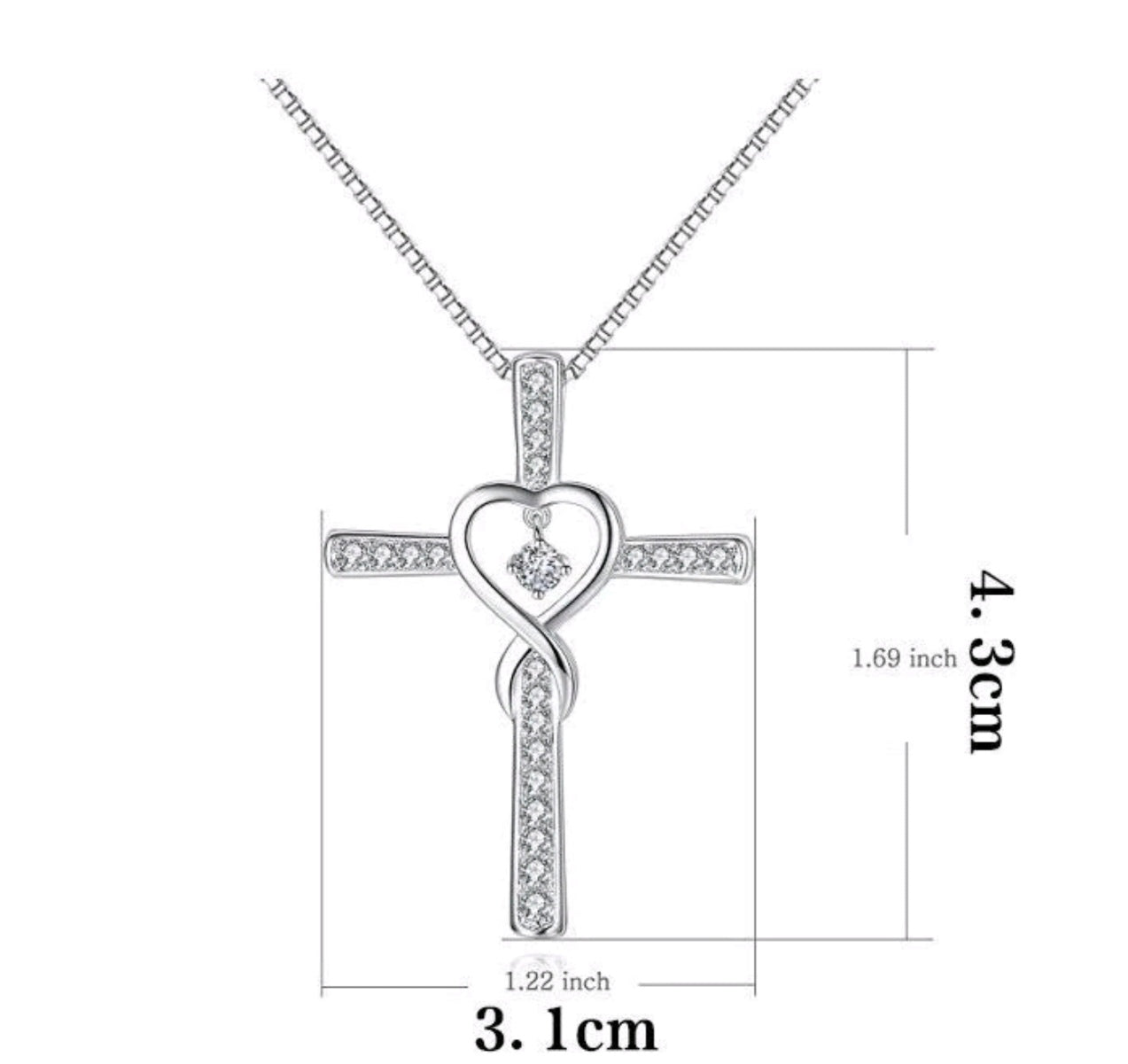 925 Sterling Silver Heart Round A Cross Necklace