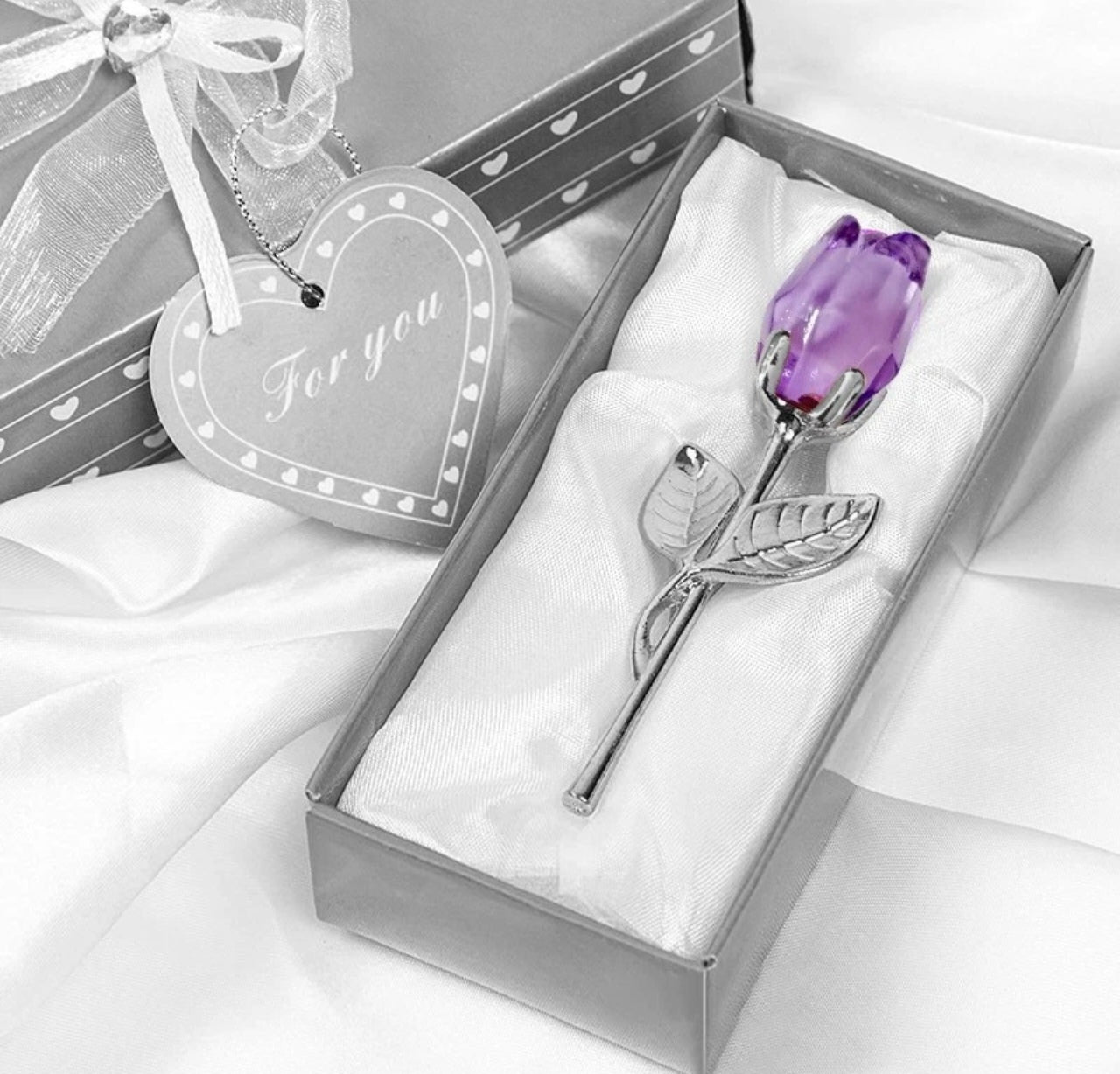 Silver Stem Crystal Rose In A Box Keepsake