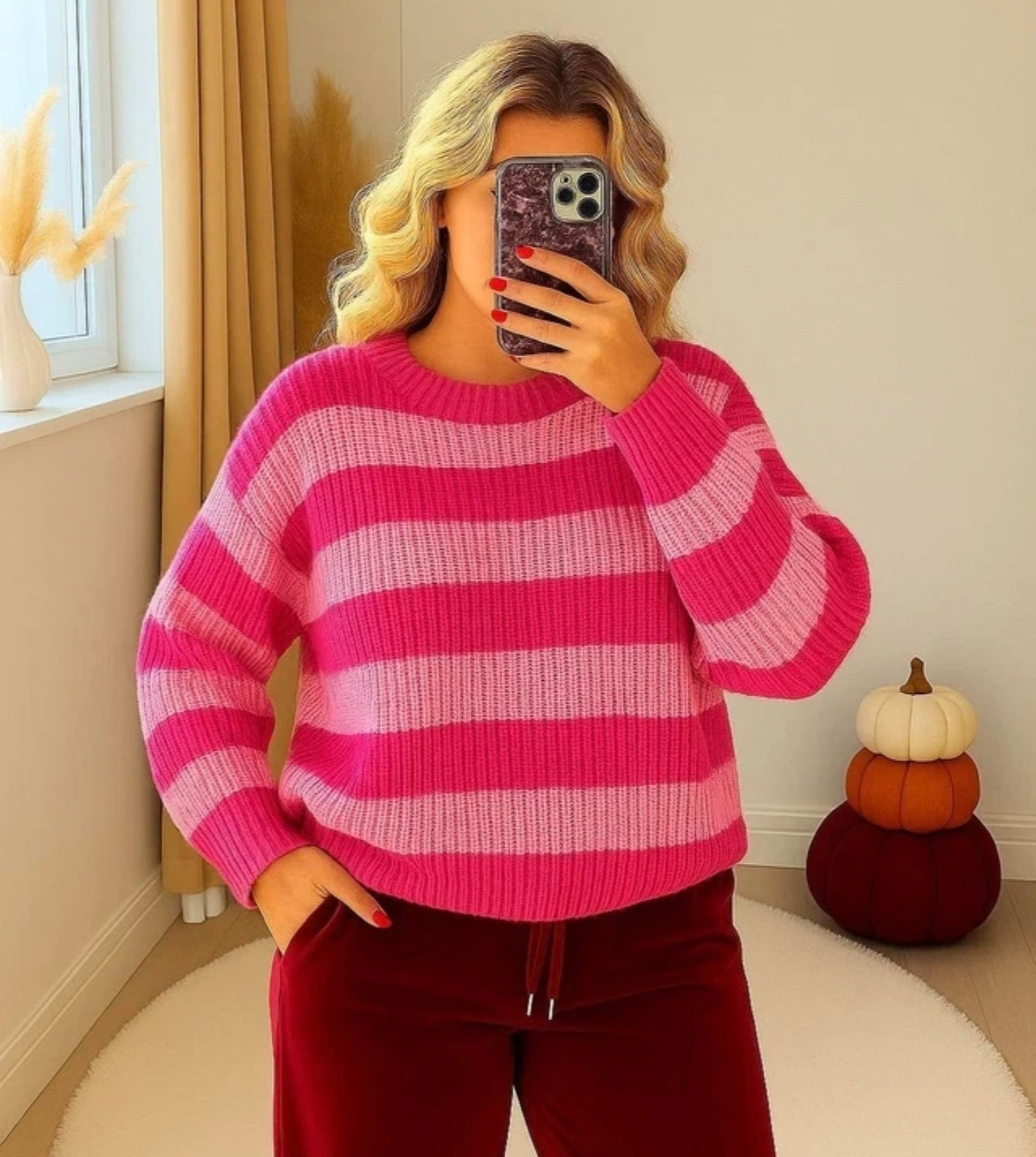 Ladies Chunky Knit Striped Jumper