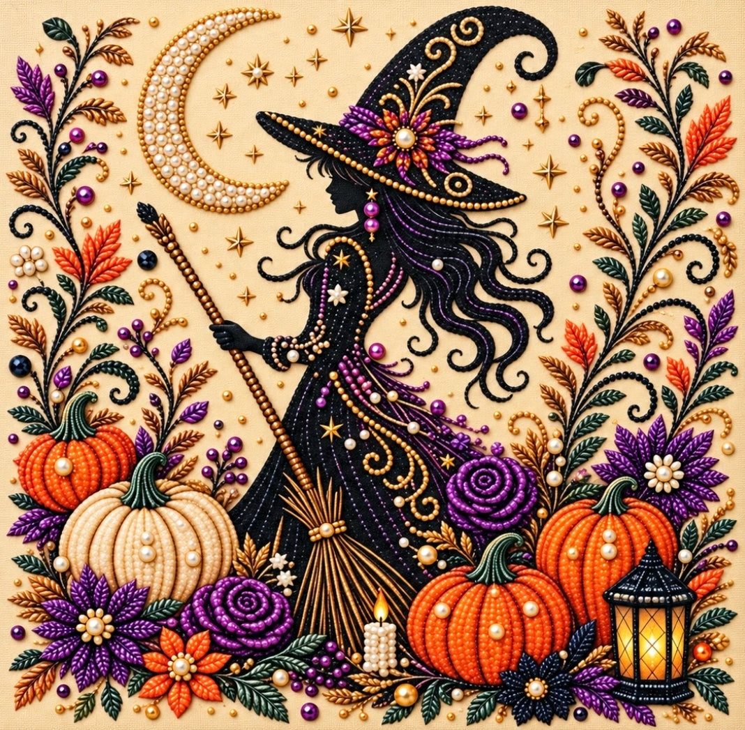 Halloween Witch Pearl Beaded Diamond Art Kit