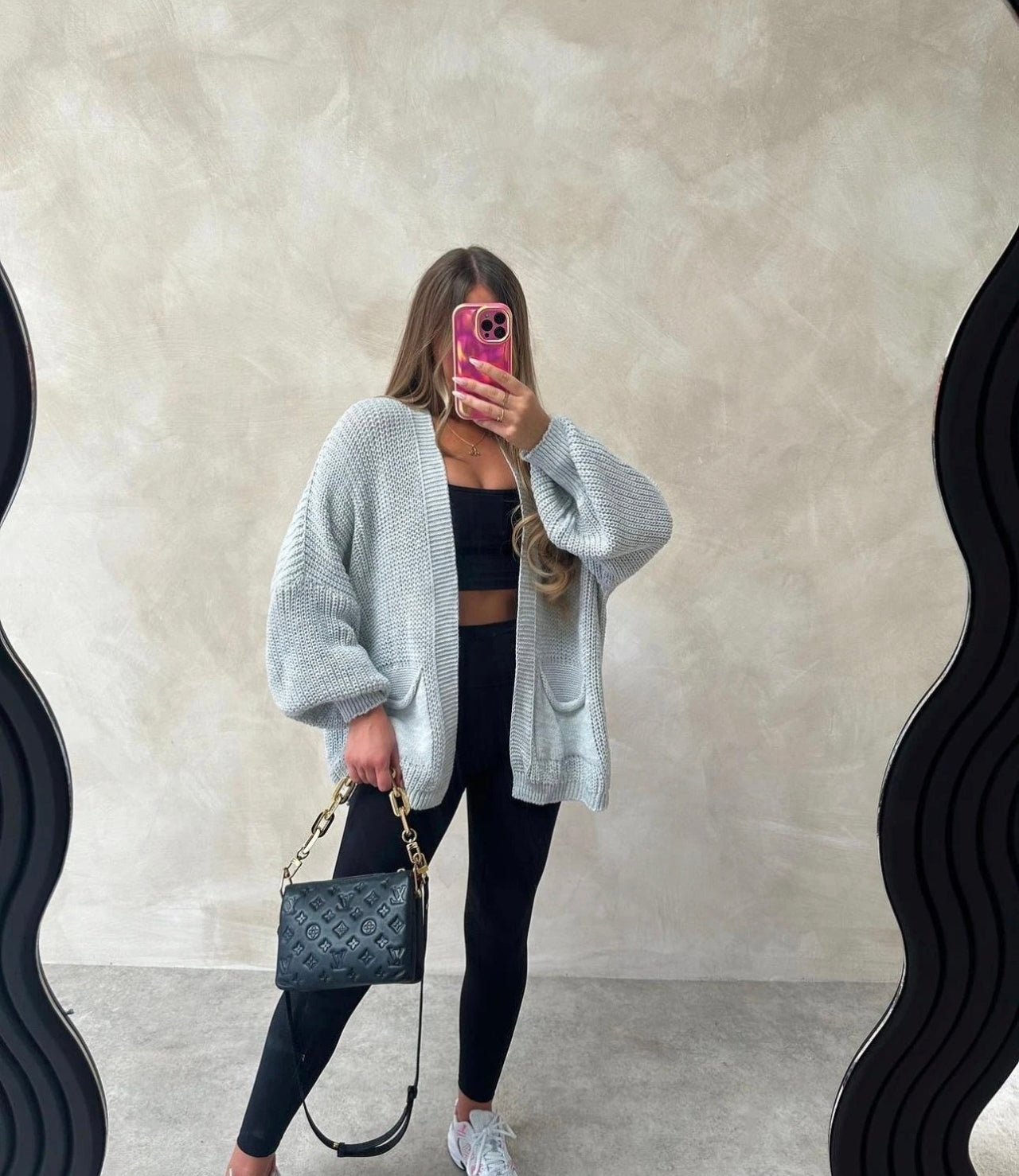 Short Oversized Balloon Sleeved Chunky Cardigan