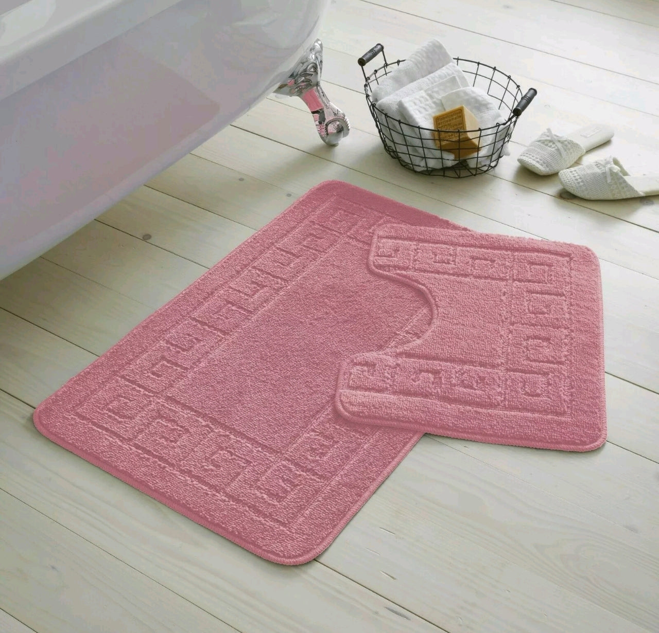 2pc Non - Slip Greek Key Style Bathroom Mat Set
