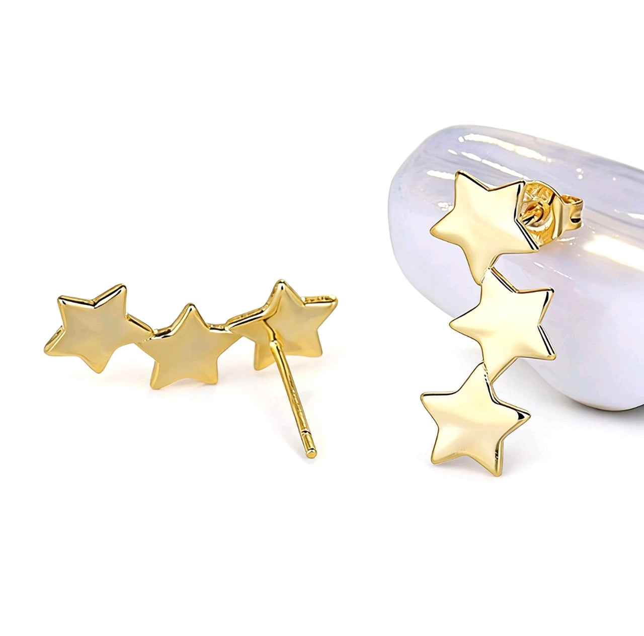 3 Star Curved Stud Earrings