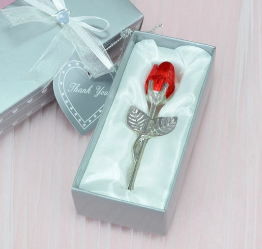 Silver Stem Crystal Rose In A Box Keepsake