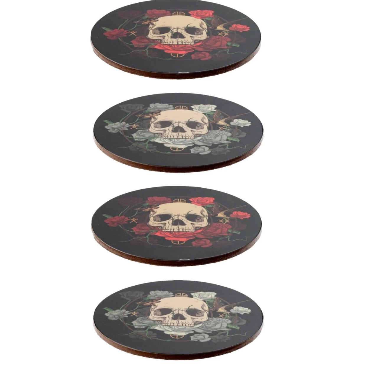 Set of 4 Skull & Roses Drinks Coasters