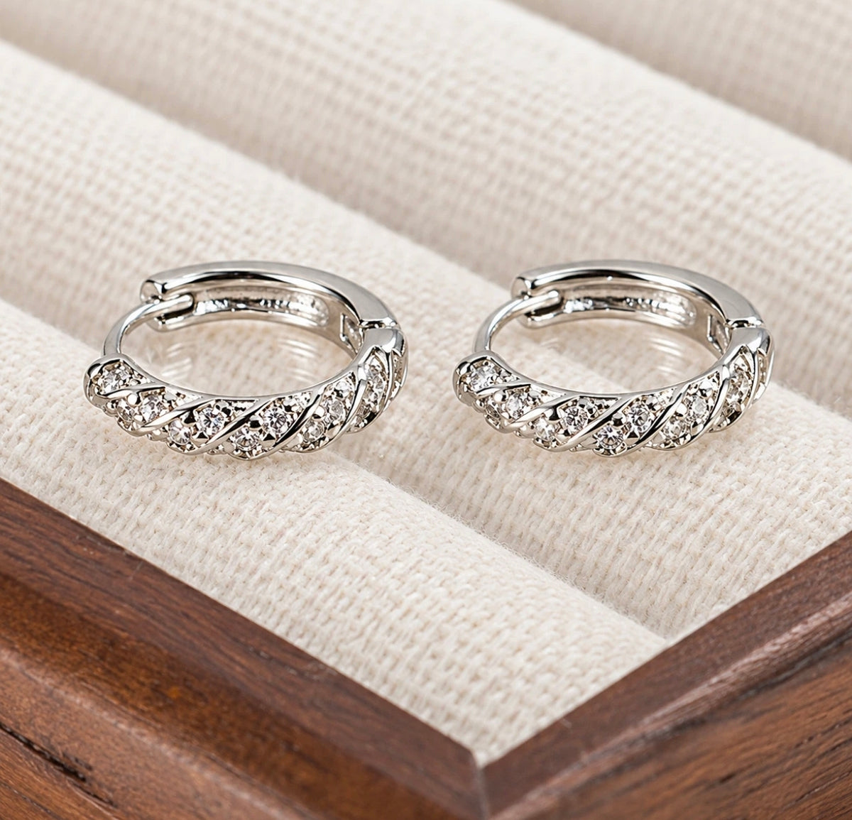 925 Silver Crystal Twist Hoops