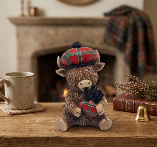 Bagpipe Highland Cow Figurine
