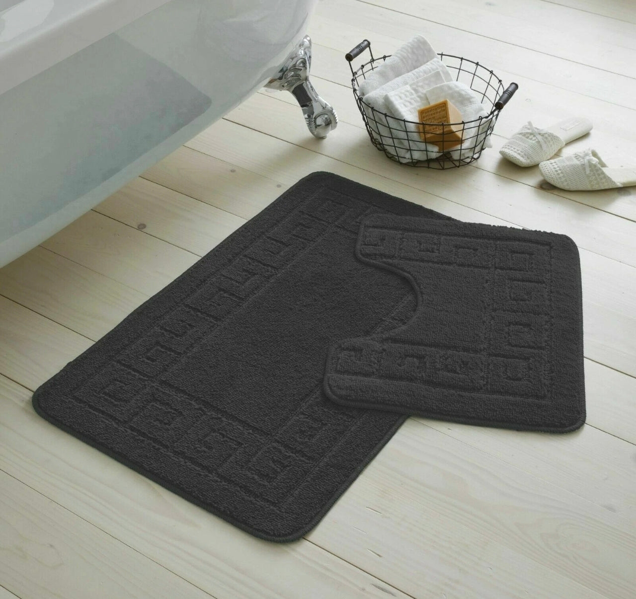2pc Non - Slip Greek Key Style Bathroom Mat Set