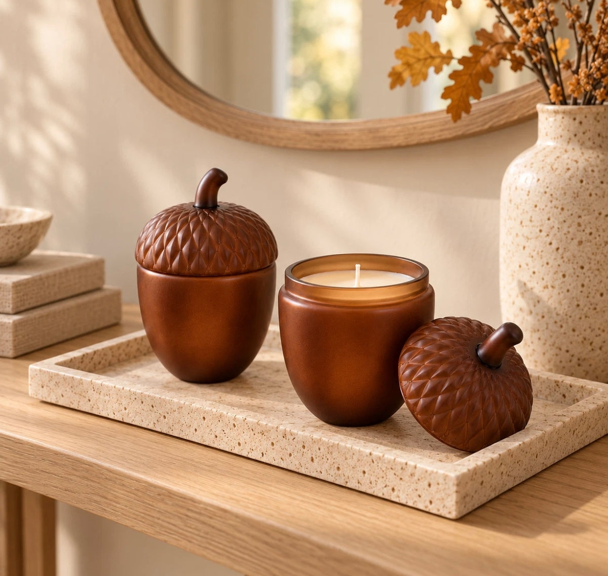 Set Of 2 Acorn Candles Autumn Scented