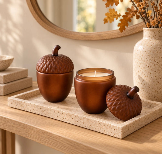 Set Of 2 Acorn Candles Autumn Scented