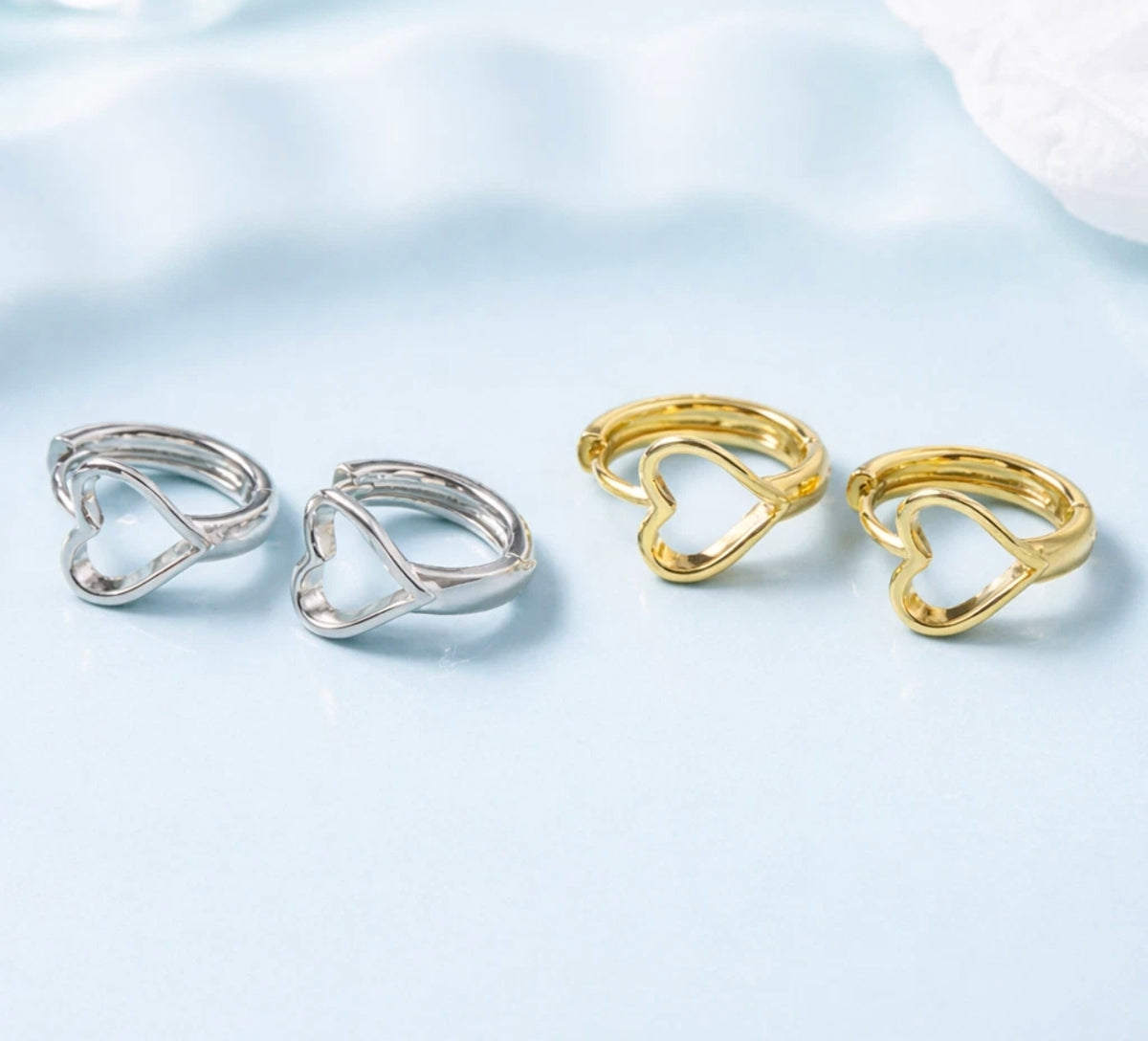 925 Sterling Silver Heart Huggie Earrings