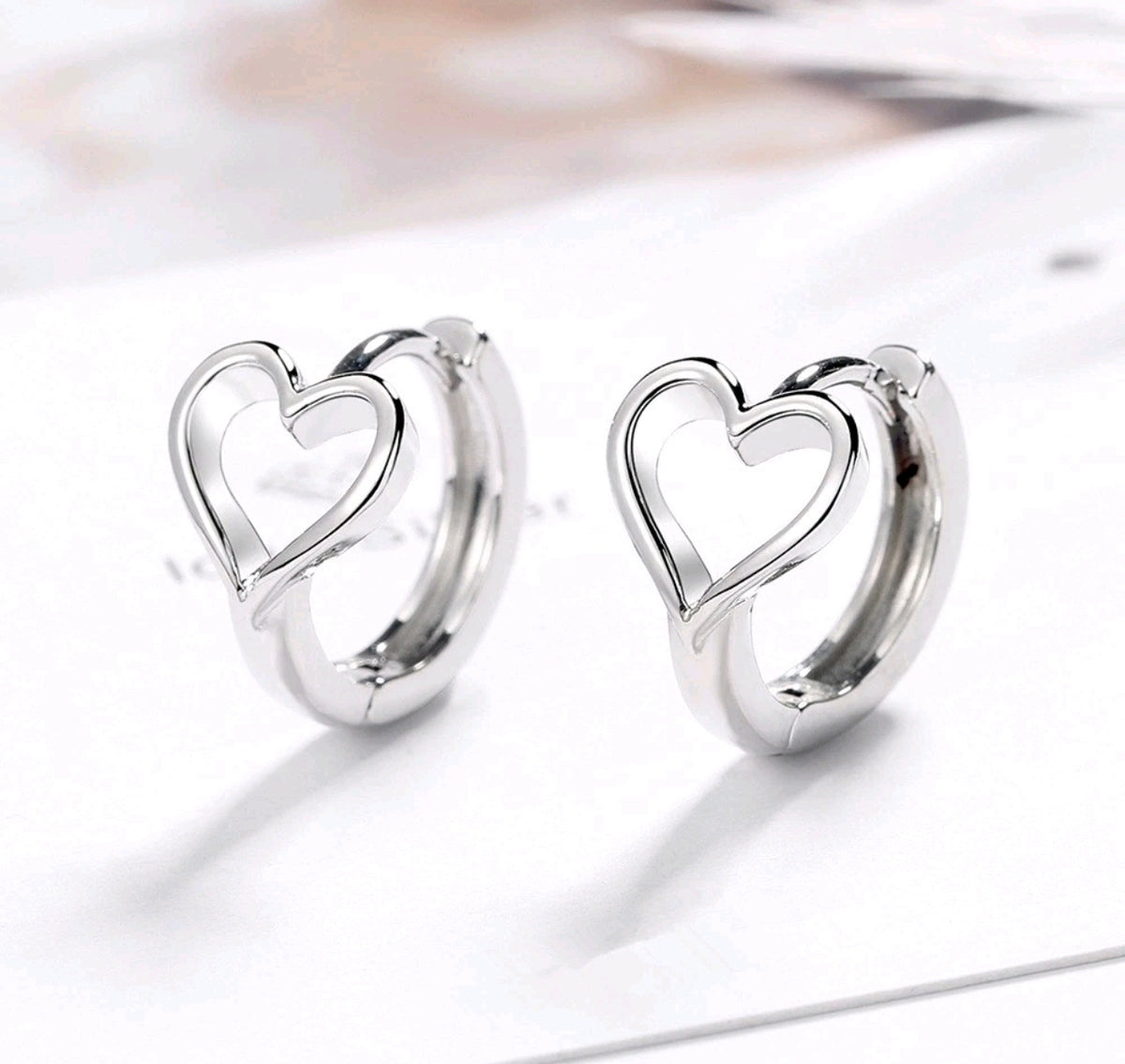 925 Sterling Silver Heart Huggie Earrings