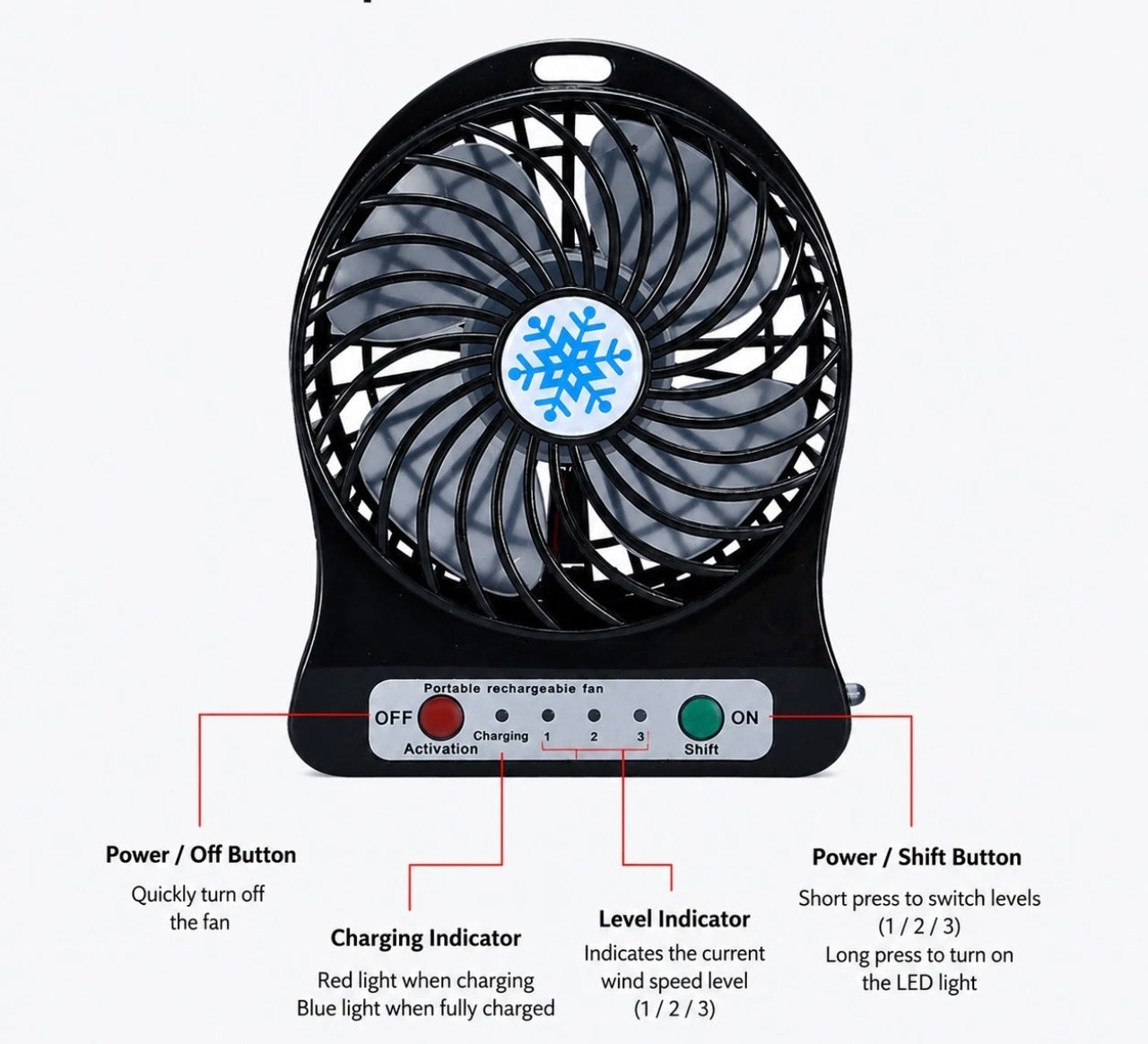 Rechargeable 3 Speed Mini Desk Fan