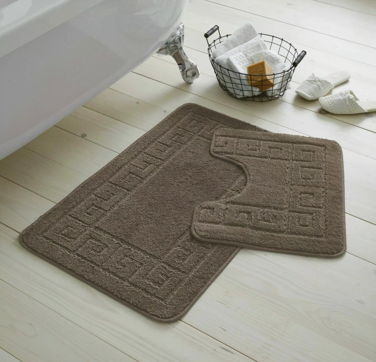 2pc Non - Slip Greek Key Style Bathroom Mat Set
