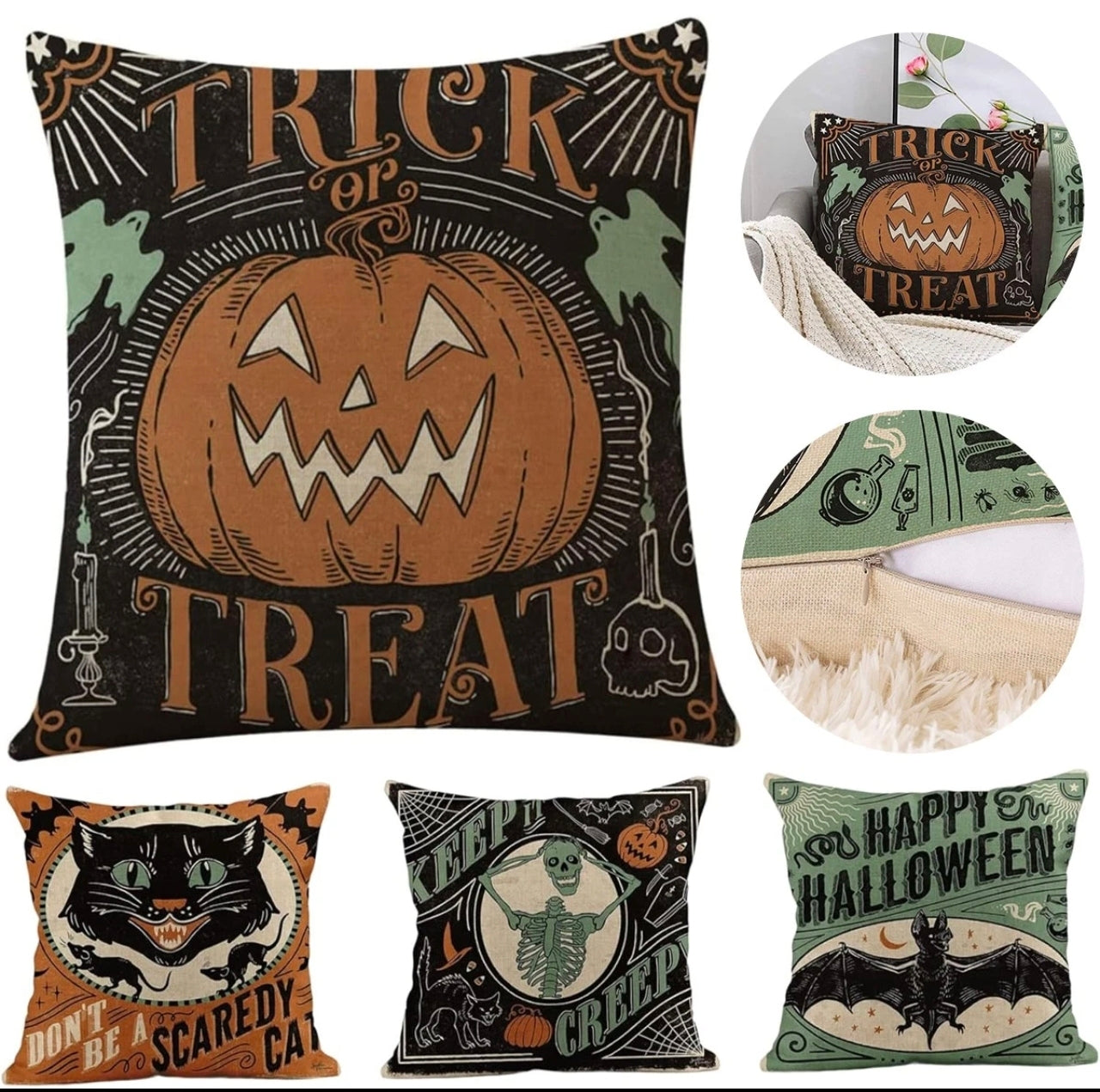 Set of 4 Halloween Cushion Covers