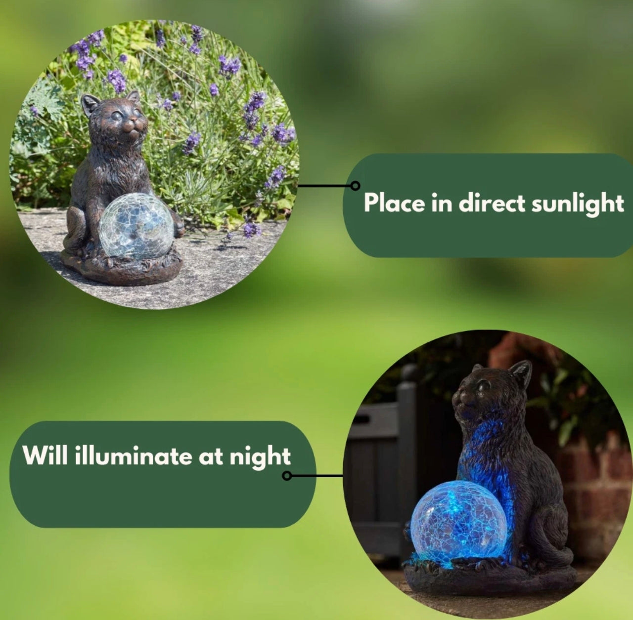 2pc Black Cat Solar Garden Statues