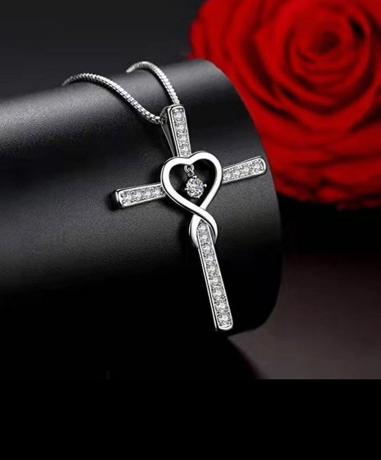 925 Sterling Silver Heart Round A Cross Necklace