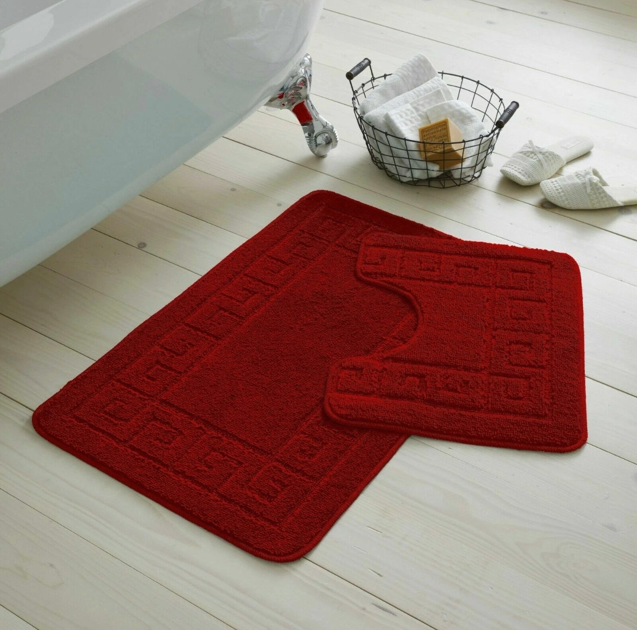 2pc Non - Slip Greek Key Style Bathroom Mat Set