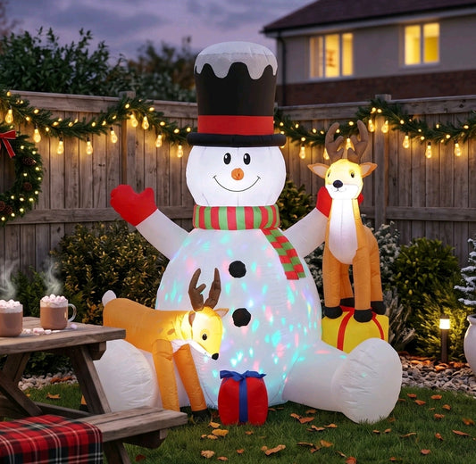 7ft Inflatable Snowman & Reindeers