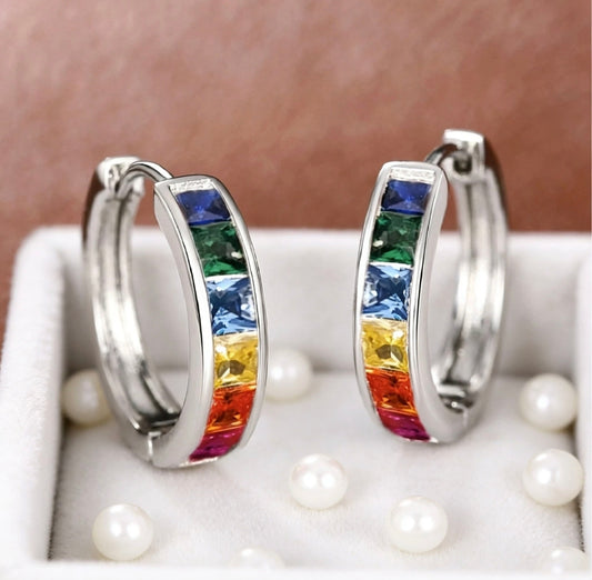Rainbow Crystal Huggie Earrings