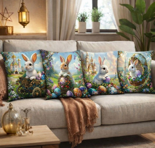 Set Of 4 Easter Bunny Cushion Covers