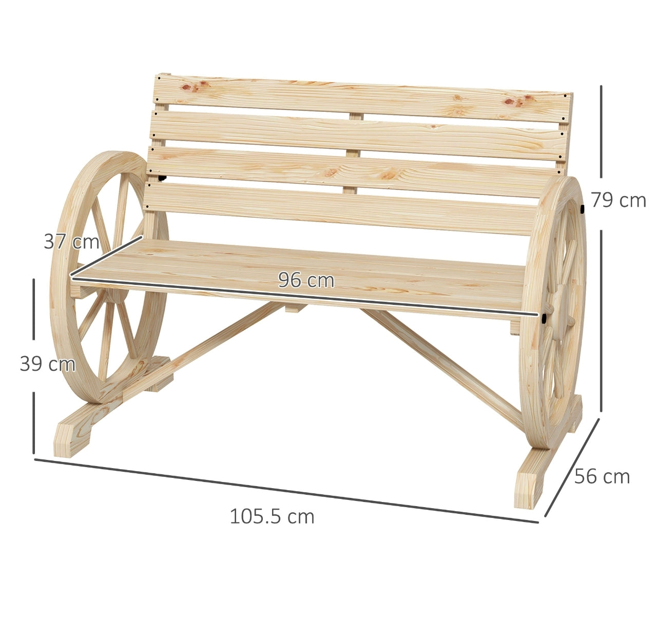 2 Seater Wagon Wheel Garden Bench