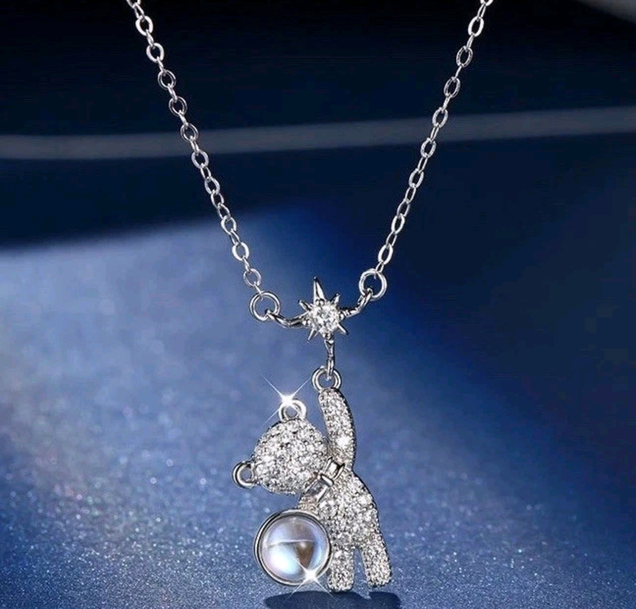 Moonstone Bear Necklace