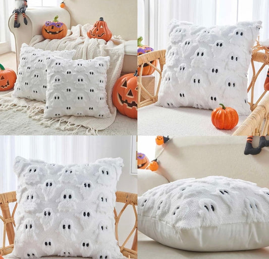 Set Of 2 Plush Ghost Cushion Covers