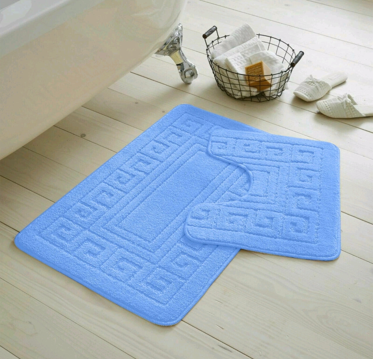 2pc Non - Slip Greek Key Style Bathroom Mat Set