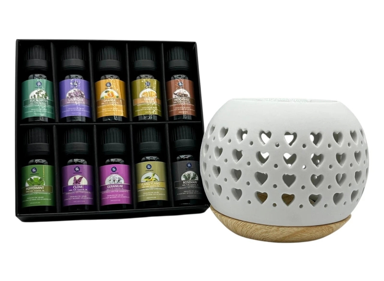 Oil Burner & 10pk Essential Oils Gift Set