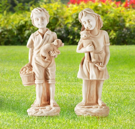 2pc Boy & Girl Garden Statues