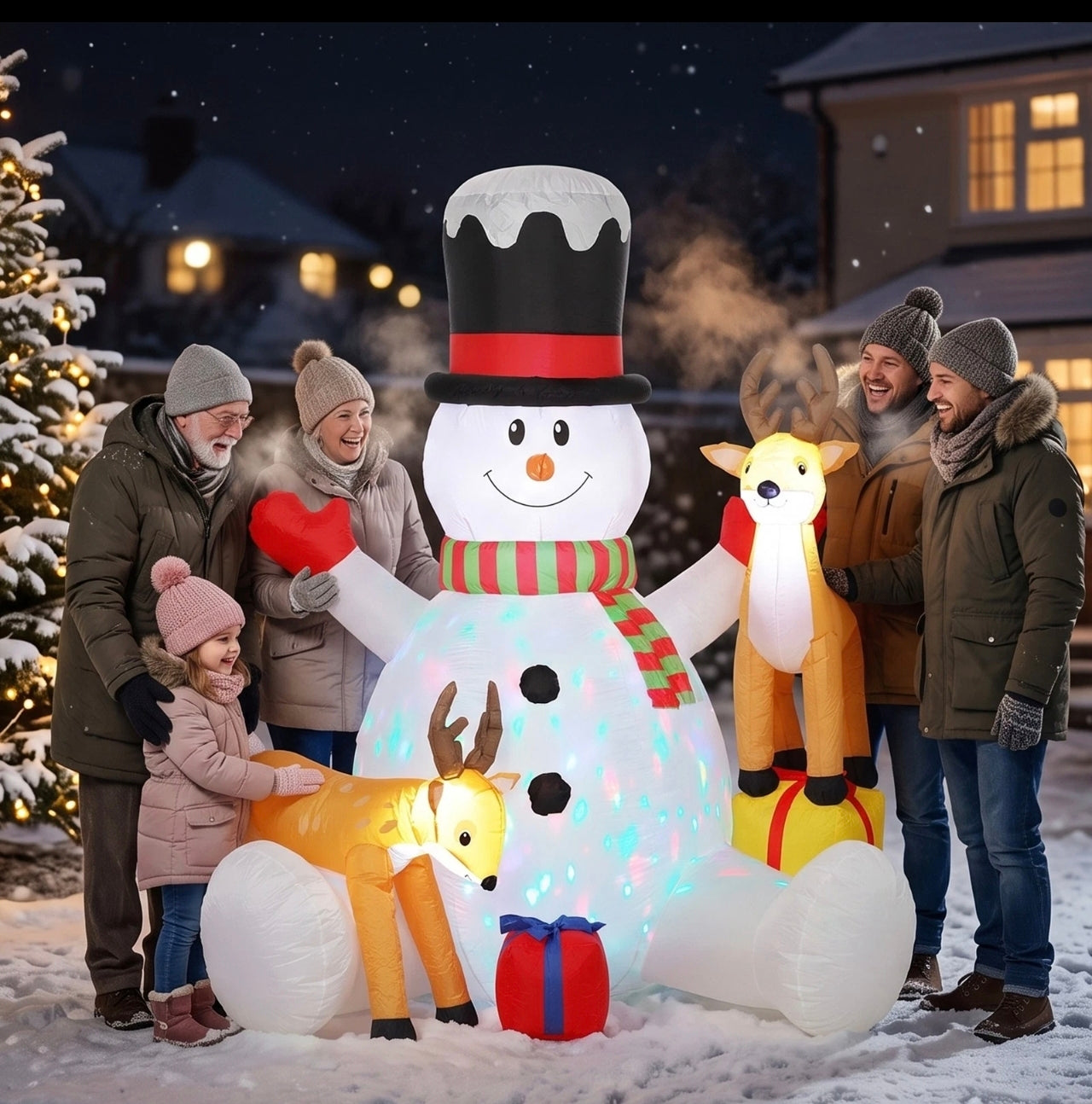 7ft Inflatable Snowman & Reindeers