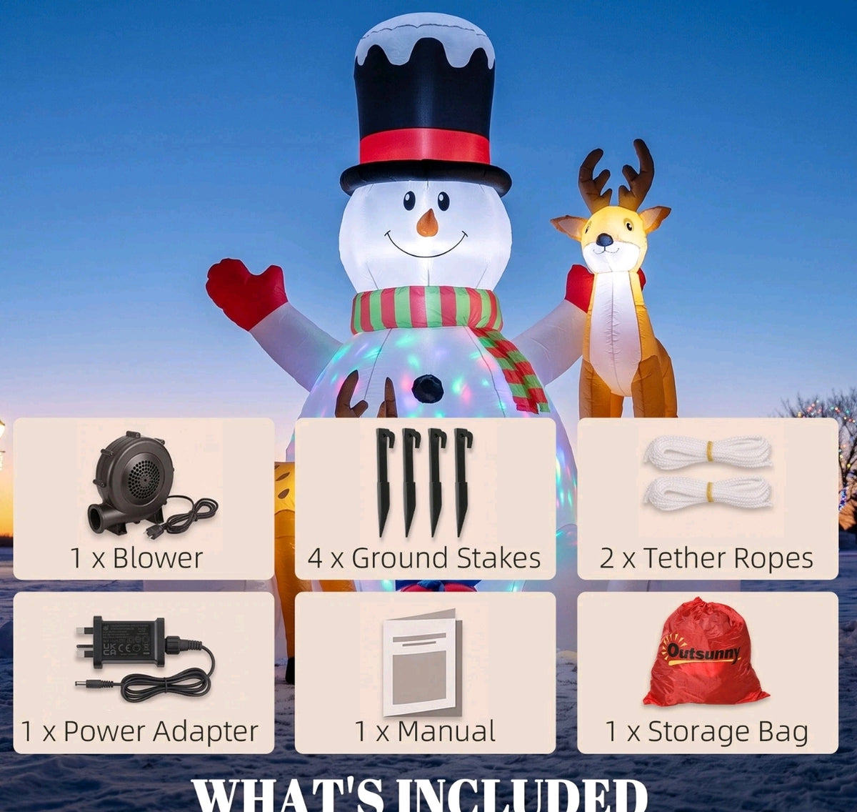 7ft Inflatable Snowman & Reindeers