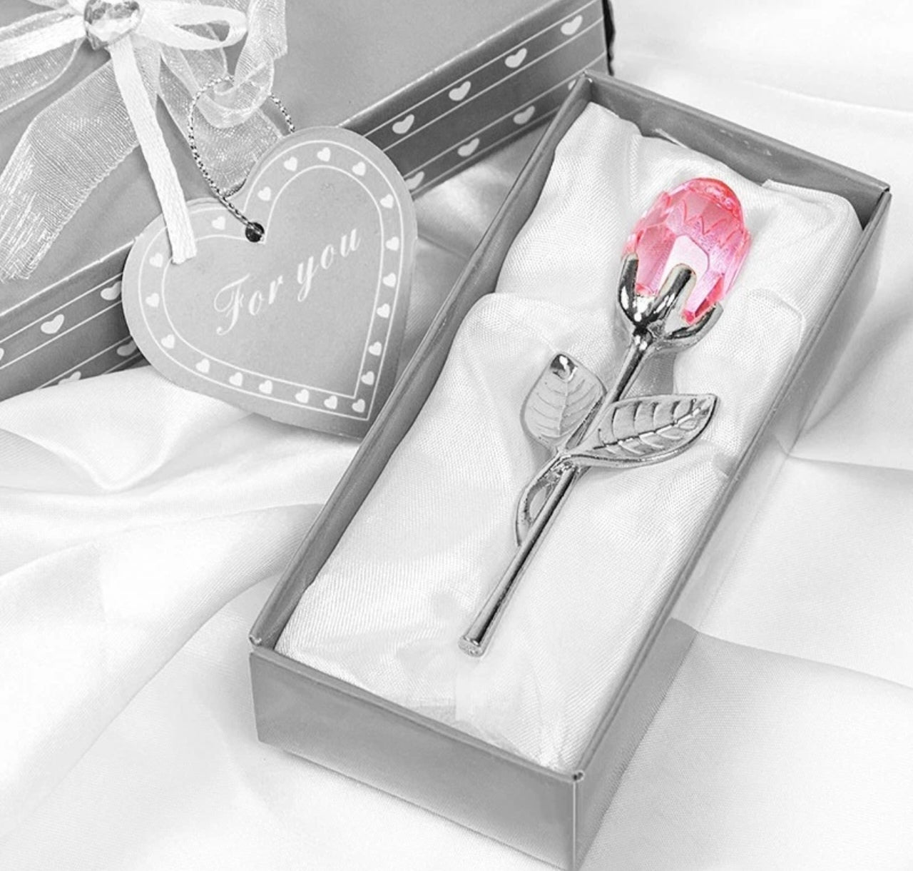 Silver Stem Crystal Rose In A Box Keepsake