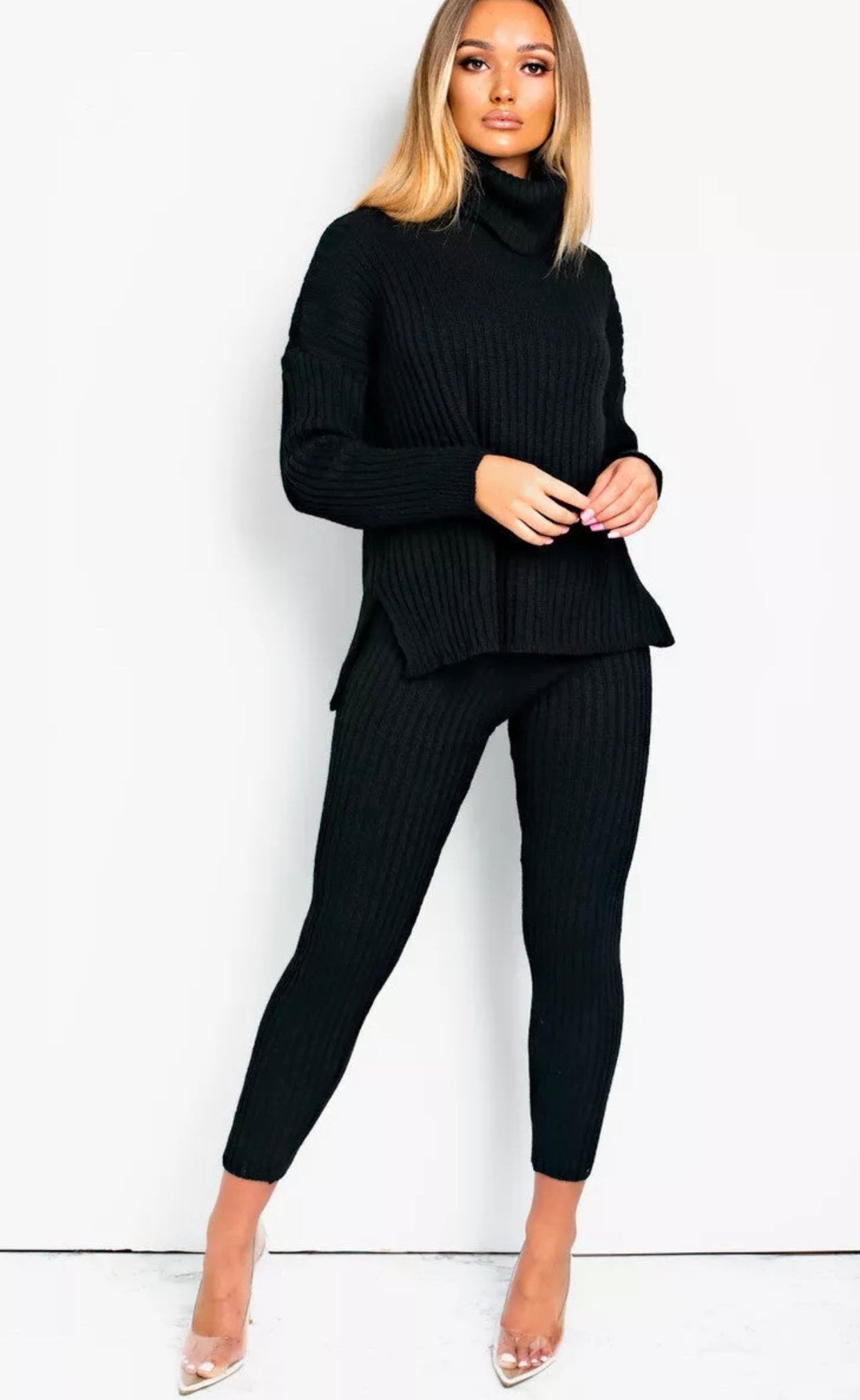 2pc Roll Neck Chunky Knitted Lounge Wear Set