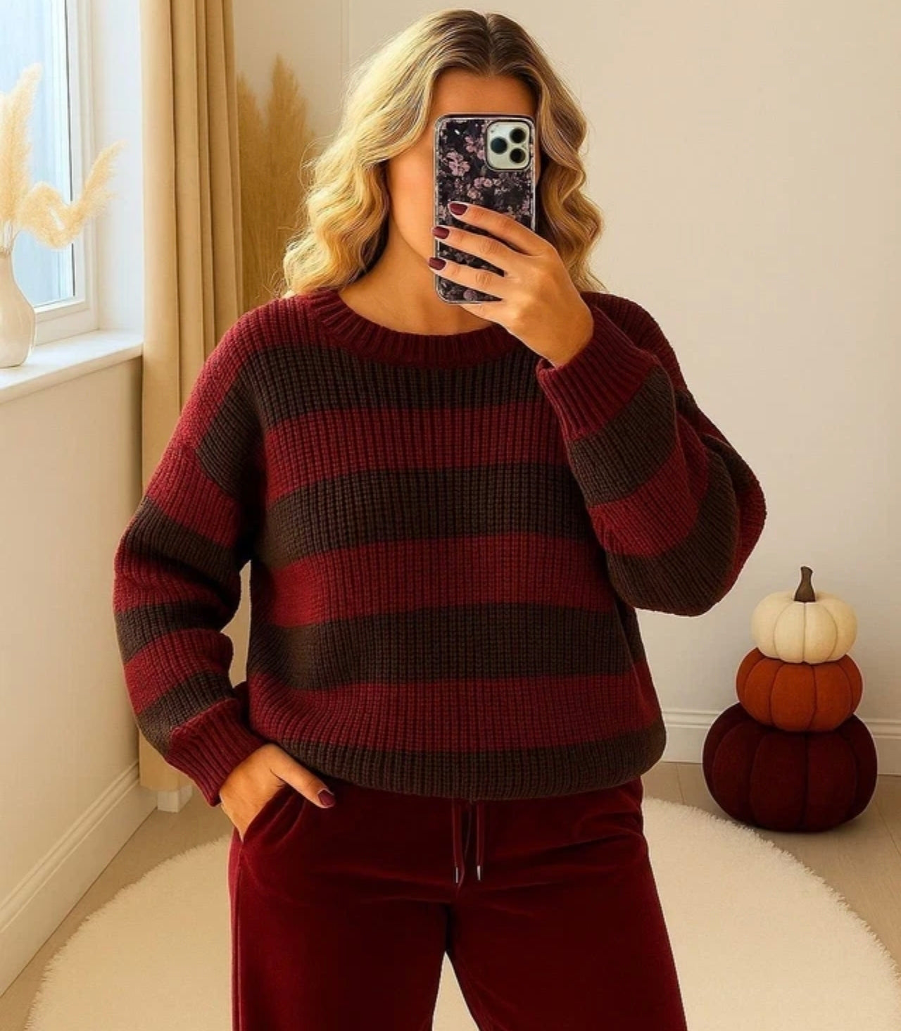 Ladies Chunky Knit Striped Jumper