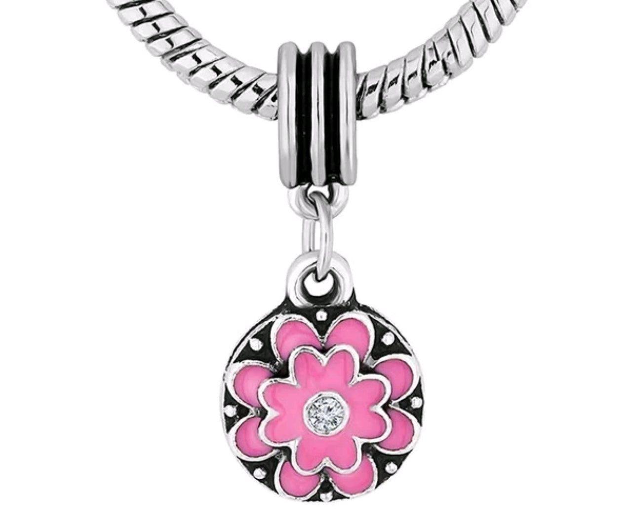 Diamond Style Floral Pink Charm Bracelet