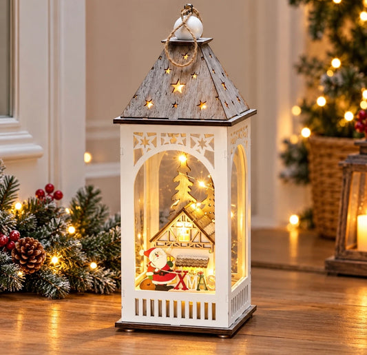 LED Wooden Christmas Scene Lantern