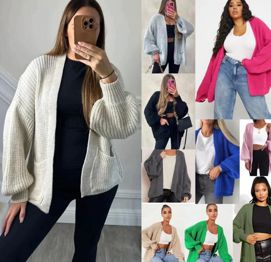 Short Oversized Balloon Sleeved Chunky Cardigan