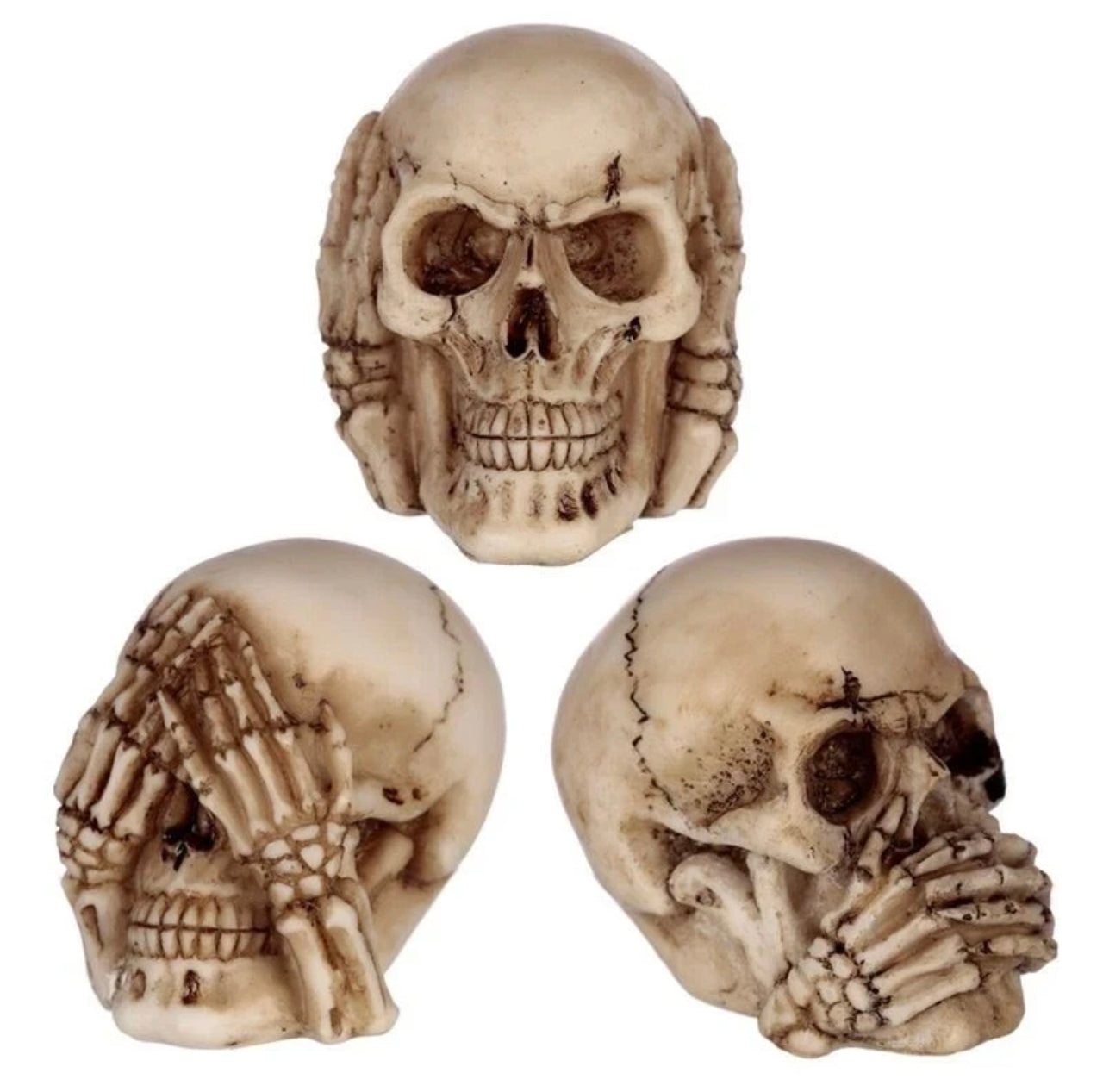 Set Of 3 "See No Evil" Resin Skulls