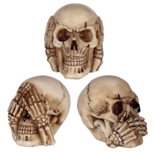 Set Of 3 "See No Evil" Resin Skulls