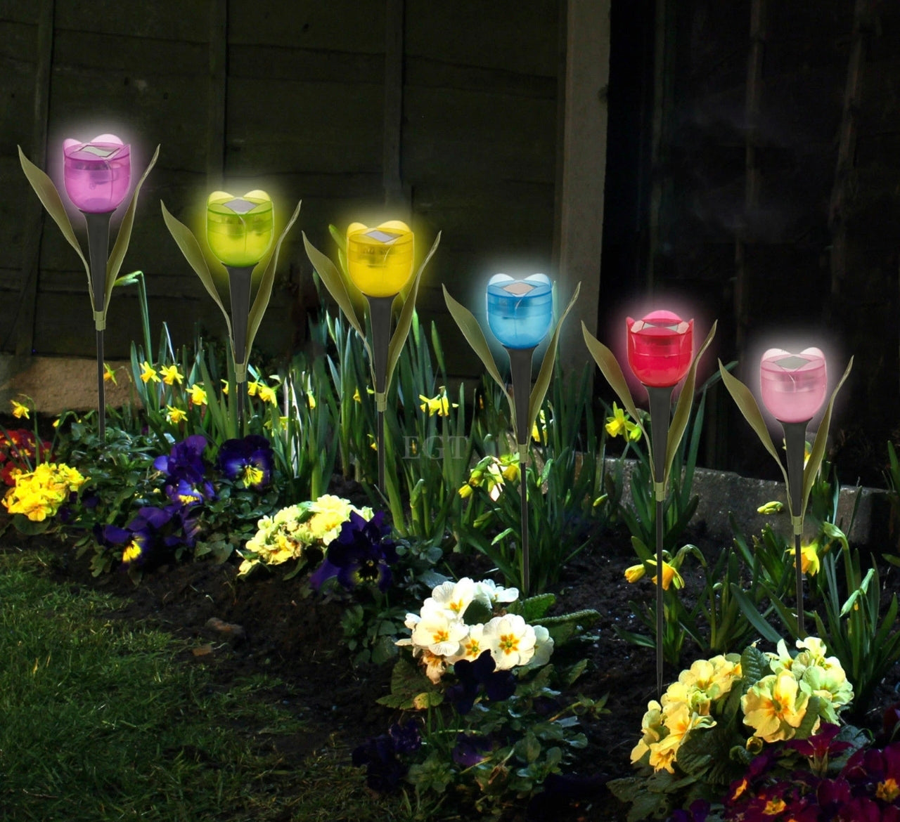6pc Green Tulip Stake Lights